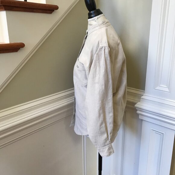 Isabel Marant Nauru Button Down Top Shirt Womens 34 Tan 2 US Linen Long Sleeve - Picture 10 of 12